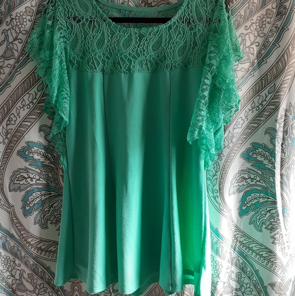 Aqua Lace Top Peplum blouse